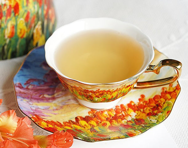 Elegant Ceramic Coffee Cups, Flower Field Vintage Porcelain Tea Cup Saucer Set, Unique British Tea Cup and Saucer in Gift Box, Royal Ceramic Cups-HomePaintingDecor