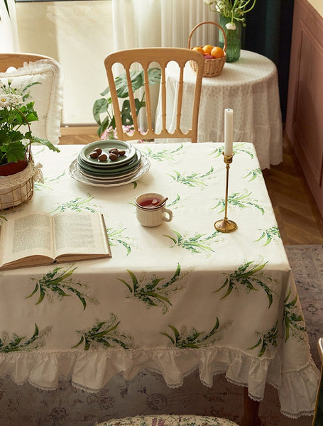 Cotton Embroidery Lace Rectangle Tablecloth for Dining Room Table, Farmhouse Table Cloth, Spring Flower Pattern Tablecloth, Square Tablecloth for Round Table-HomePaintingDecor