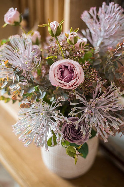 Modern Artificial Flowers for Home Decoration, Rose Flowers, Eucalyptus Globulus, Holly Leaf, Bedroom Flower Arrangement Ideas, Spring Flower Arrangement for Living Room-HomePaintingDecor