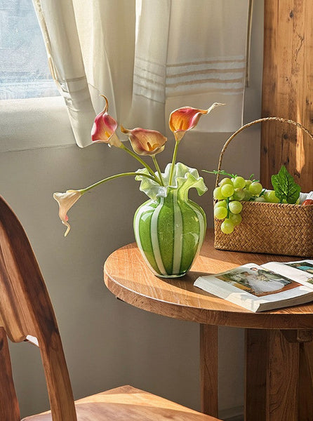 Modern Glass Flower Vases, Green Glass Flower Vases, Bud Vases, Water Holding Flower Vases, Handmade Flower Vases on Table-HomePaintingDecor