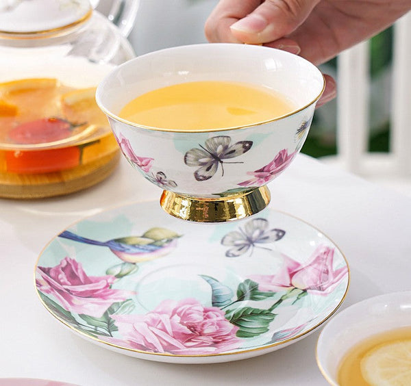 Unique Afternoon Tea Cups and Saucers in Gift Box, Royal Bone China Porcelain Tea Cup Set, Elegant Flower Pattern Ceramic Coffee Cups, Beautiful British Tea Cups-HomePaintingDecor