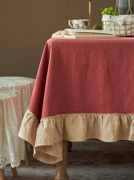 Square Tablecloth for Round Table, Red Modern Table Cloth, Ramie Tablecloth for Home Decoration, Extra Large Rectangle Tablecloth for Dining Room Table-HomePaintingDecor