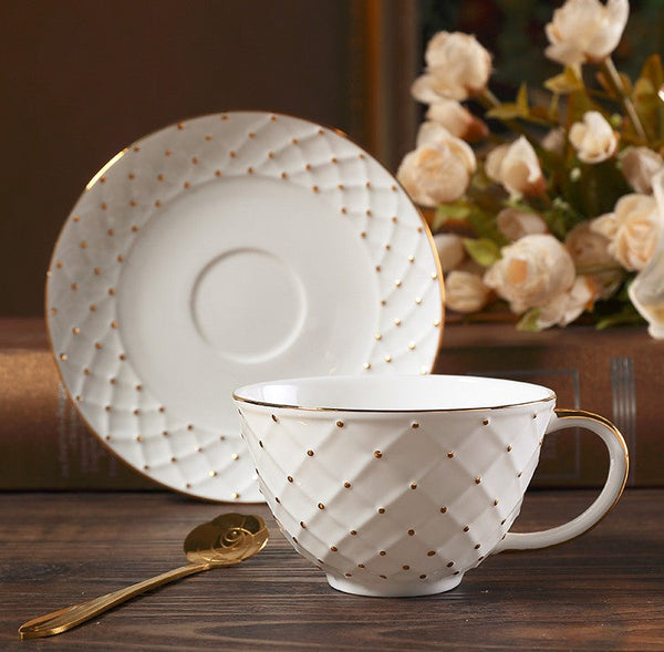 Elegant Ceramic Tea Cups, 6.8 oz Tea Cup and Saucer in Gift Box as Birthday Gift, Beautiful British Tea Cups, Creative Porcelain Tea Cup Set-HomePaintingDecor