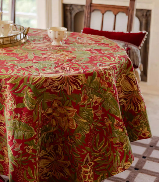 Large Modern Rectangle Tablecloth for Dining Table, Flower Pattern Red Table Covers for Round Table, Farmhouse Table Cloth for Oval Table-HomePaintingDecor