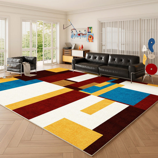 Colorful Abstract Rugs for Dining Room, Modern Living Room Rug Ideas, Mid Century Modern Rugs, Geometric Contemporary Carpets-HomePaintingDecor