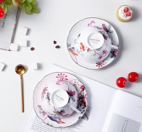 Elegant Ceramic Coffee Cups, Creative Porcelain Tea Cup Saucer Set, Unique Porcelain Cup and Saucer, Beautiful British Flower Tea Cups-HomePaintingDecor