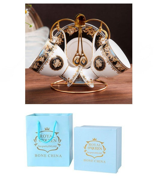 Royal Bone China Porcelain Tea Cup Set, Tea Cups and Saucers in Gift Box as Birthday Gift, Elegant Ceramic Coffee Cups, Beautiful British Tea Cups-HomePaintingDecor