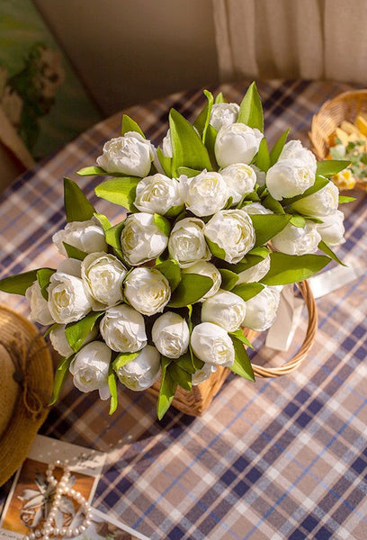 Spring Artificial Floral for Dining Room Table, White Tulip Flowers, Bedroom Flower Arrangement Ideas, Simple Modern Floral Arrangement Ideas for Home Decoration-HomePaintingDecor
