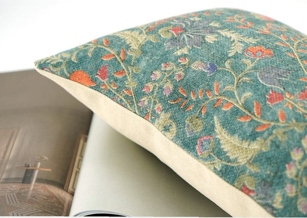 Garden Flowers Pattern Decorative Throw Pillows, Large Green Throw Pillow for Interior Design, Geomeric Contemporary Square Modern Throw Pillows for Couch-HomePaintingDecor