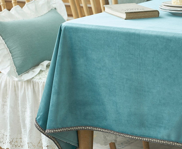 Ramie Velvet Rectangle Tablecloth for Home Decoration, Blue Square Tablecloth for Round Table, Modern Blue Table Cloth for Dining Room Table-HomePaintingDecor