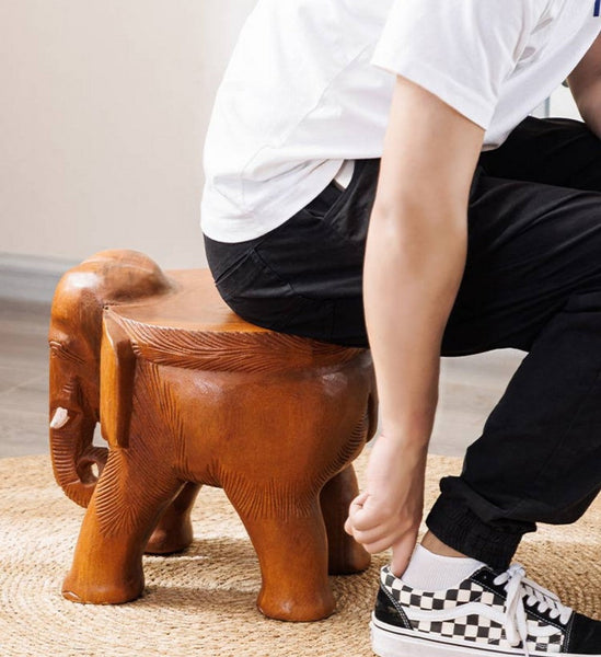 Dining Table Stool, Handmade Solid Wood low Stool, Elephant Wooden Stool, Elephant Sofa Stool, Creative Shoe-changing Stool-HomePaintingDecor