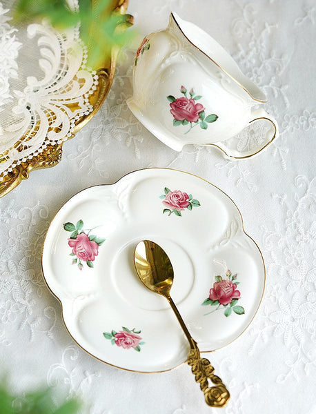 British Royal Ceramic Cups for Traditional Afternoon Tea, 7.4 oz Ceramic Coffee Cups, Rose Porcelain Tea Cup Saucer Set, 6.8 oz Tea Cup and Saucer in Gift Box-HomePaintingDecor