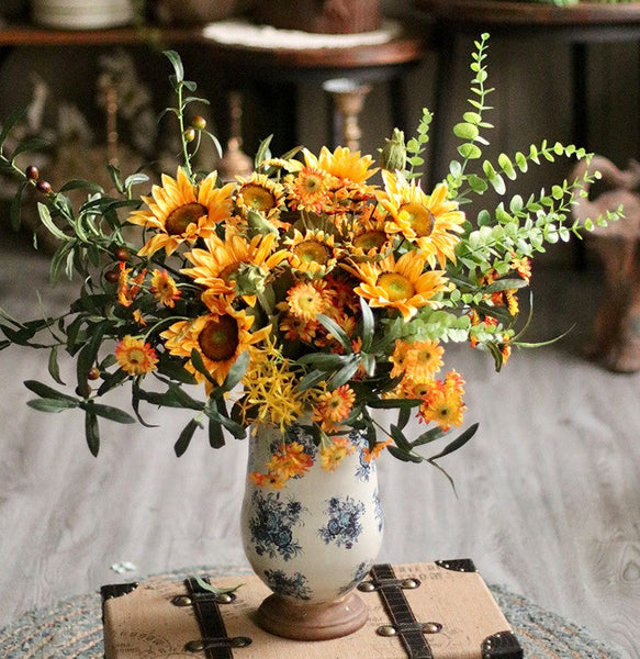 Large Bunch of Yellow Sunflowers, Unique Floral Arrangement for Home Decoration, Table Centerpiece, Real Touch Artificial Flowers for Living Room-HomePaintingDecor