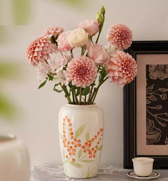 Porcelain Flower Vases, Large Flower Vases on Table, Dining Table Centerpiece, Ceramic Bouquet Vases, Handmade Water Holding Flower Vase-HomePaintingDecor
