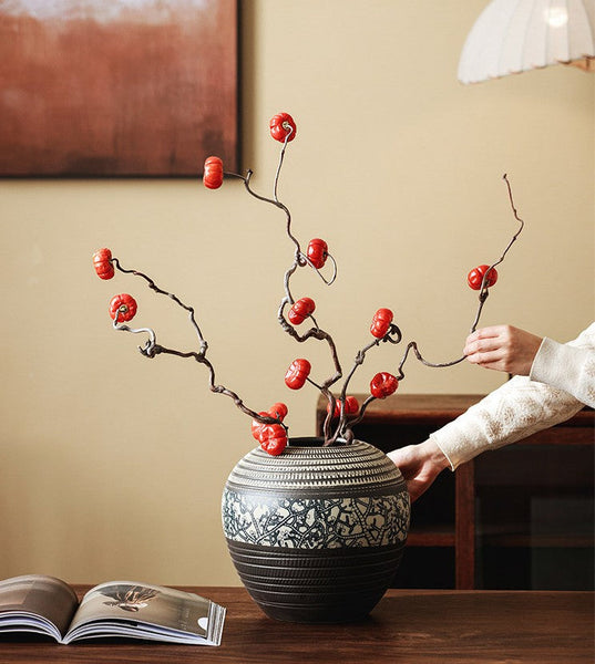 Large Pottery Flower Vases Urn, Centerpiece on Dining Table, Flower Vase on Table, Handmade Water Holding Flower Vases, Modern Bouquet Vases-HomePaintingDecor