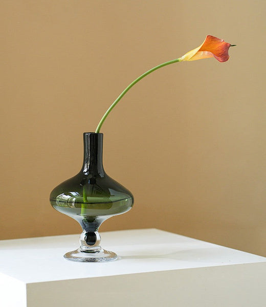 Modern Glass Vase for Flowers, Decorative Glass Vase, Mid Century Glass Vases, Handmade Modern Vases for Bedroom, Centerpiece Contemporary Vases on Table-HomePaintingDecor