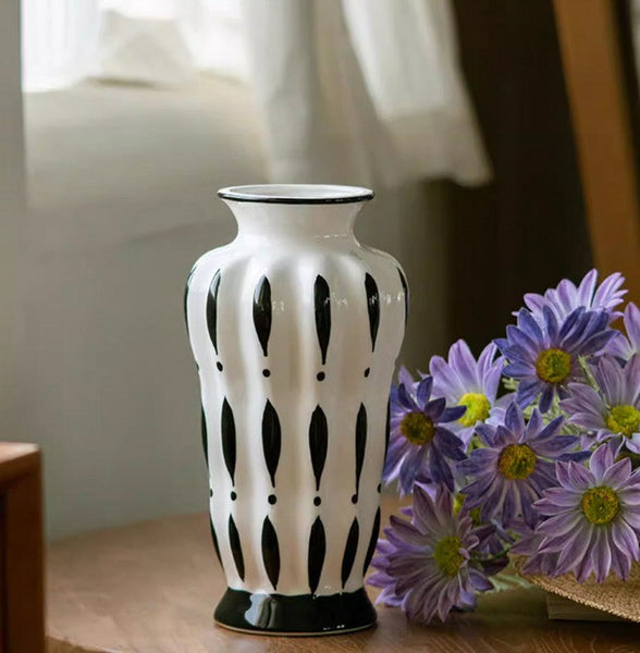 Modern Flower Vases on Table, Porcelain Flower Vases, Water Holding Flower Vases, Handmade Bouquet Ceramic Vases-HomePaintingDecor