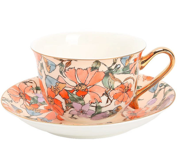 Elegant Ceramic Coffee Cups, Flower Porcelain Tea Cup Saucer Set, British Royal Ceramic Cups for Traditional Afternoon Tea, Unique Tea Cup and Saucer in Gift Box-HomePaintingDecor