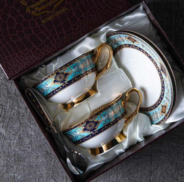 Unique Tea Cup and Saucer in Gift Box, 7.4 oz British Ceramic Coffee Cups, Porcelain Tea Cup Set for Office-HomePaintingDecor