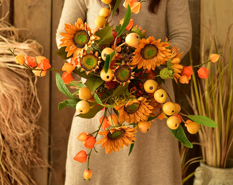Yellow Sunflowers, Botany Plants, Unique Floral Arrangement for Home Decoration, Table Centerpiece, Real Touch Artificial Flowers for Dining Room-HomePaintingDecor