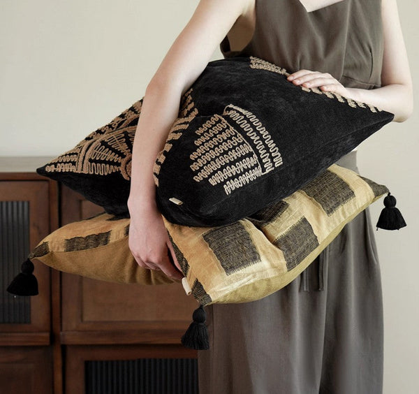 Geometric Modern Sofa Pillows, Large Square Decorative Throw Pillows for Couch, Large Black Decorative Throw Pillows, Black Geometric Sofa Pillows for Interior Design-HomePaintingDecor