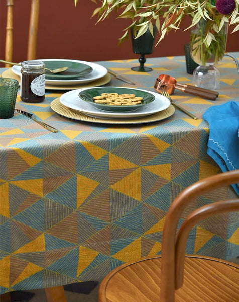 Cotton Triangle Pattern Tablecloth for Kitchen, Extra Large Rectangle Table Covers for Dining Room Table, Square Tablecloth for Coffee Table-HomePaintingDecor