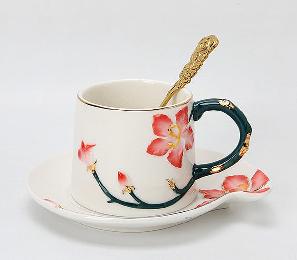 Afternoon British Tea Cups, Creative Porcelain Tea Cup Saucer Set, Traditional English Tea Cup and Saucer, Unique Ceramic Coffee Cups-HomePaintingDecor