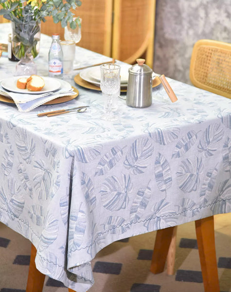 Large Rectangle Table Covers for Dining Room Table, Square Tablecloth for Round Table,Monstera Leaf Modern Table Cloths for Kitchen, Simple Contemporary Cotton Tablecloth-HomePaintingDecor