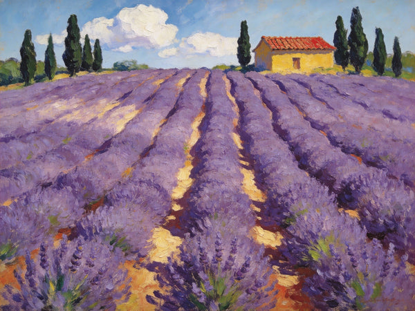Lavender Field in Provence, Original Oil Paintings, Small Landscape Paintings, Small Oil Paintings on Canvas, Small Canvas Paintings, Hand Painted Canvas Art, Simple Painting Ideas-HomePaintingDecor