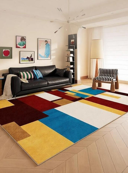 Colorful Abstract Rugs for Dining Room, Modern Living Room Rug Ideas, Mid Century Modern Rugs, Geometric Contemporary Carpets-HomePaintingDecor