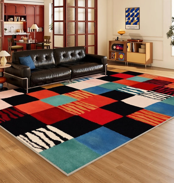 Modern Colorful Rugs for Dining Room, Contemporary Rugs for Bedroom, Mid Century Modern Rugs Next to Bed, Abstract Modern Carpets for Living Room-HomePaintingDecor