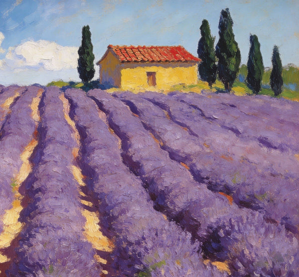 Lavender Field in Provence, Original Oil Paintings, Small Landscape Paintings, Small Oil Paintings on Canvas, Small Canvas Paintings, Hand Painted Canvas Art, Simple Painting Ideas-HomePaintingDecor