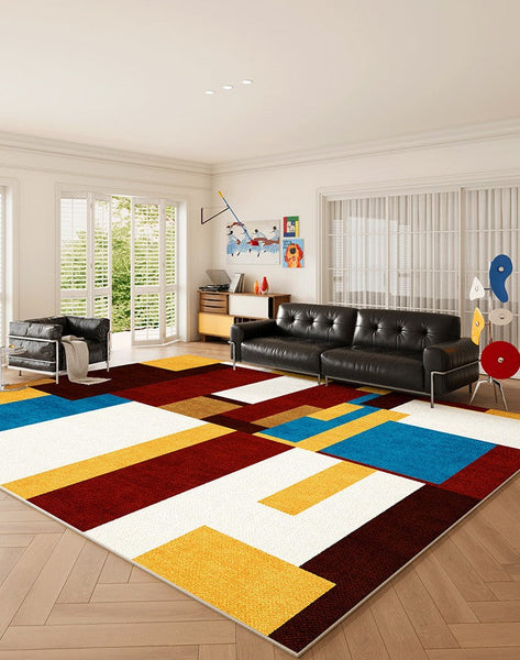 Colorful Abstract Rugs for Dining Room, Modern Living Room Rug Ideas, Mid Century Modern Rugs, Geometric Contemporary Carpets-HomePaintingDecor