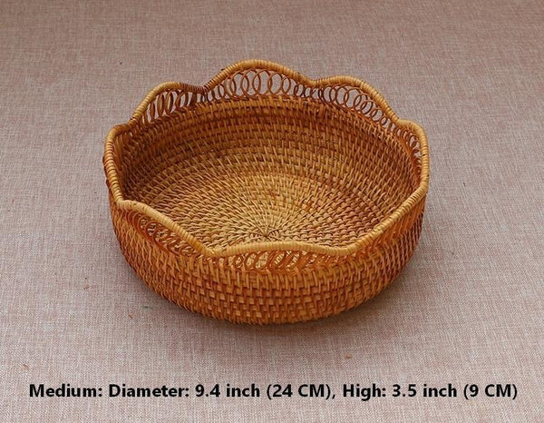 Round Storage Basket, Rattan Storage Basket for Shelves, Kitchen Storage Baskets, Woven Storage Baskets for Dining Room-HomePaintingDecor