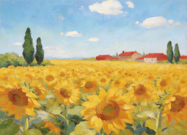 Original Landscape Paintings, Sunflower Field Painting, Small Canvas Wall Art Paintings, Buy Original Art Online, Hand Painted Canvas Artwork-HomePaintingDecor