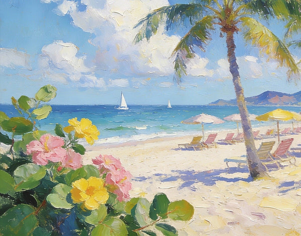 Small Wall Paintings, Florida Beach in Spring, Simple Painting Ideas, Landscape Canvas Paintings, On Canvas Small Paintings, Hand Painted Wall Art-HomePaintingDecor