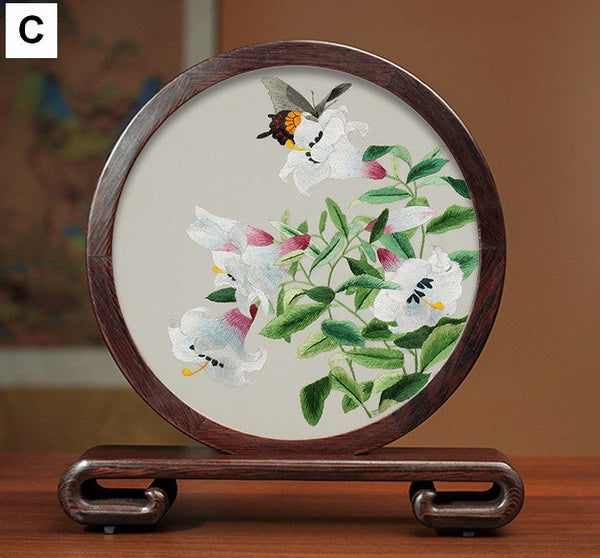 Elegant Silk Embroidery Ornaments, Traditional Chinese Suzhou Flower and Birds Silk Embroidery, Exclusive Business Presents, Creative Birthday Gift, Premium Souvenir-HomePaintingDecor