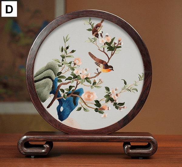 Elegant Silk Embroidery Ornaments, Traditional Chinese Suzhou Flower and Birds Silk Embroidery, Exclusive Business Presents, Creative Birthday Gift, Premium Souvenir-HomePaintingDecor