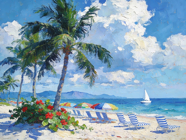 Florida Beach Vacation, Seashore Sail Boat Painting, Original Small Paintings on Canvas, Small Paintings on Canvas, Hand Painted Canvas Art, Small Landscape Paintings-HomePaintingDecor