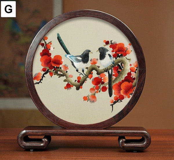 Elegant Silk Embroidery Ornaments, Traditional Chinese Suzhou Flower and Birds Silk Embroidery, Exclusive Business Presents, Creative Birthday Gift, Premium Souvenir-HomePaintingDecor
