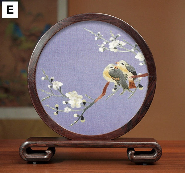 Elegant Silk Embroidery Ornaments, Traditional Chinese Suzhou Flower and Birds Silk Embroidery, Exclusive Business Presents, Creative Birthday Gift, Premium Souvenir-HomePaintingDecor