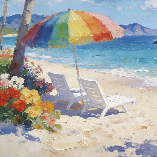 Florida Beach in Summer, Impasto Paintings, Small Landscape Paintings, Original Small Paintings on Canvas, Seashore Beach Paintings, Small Paintings on Canvas, Hand Painted Canvas Art-HomePaintingDecor