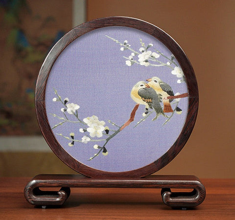 Elegant Silk Embroidery Ornaments, Traditional Chinese Suzhou Flower and Birds Silk Embroidery, Exclusive Business Presents, Creative Birthday Gift, Premium Souvenir-HomePaintingDecor