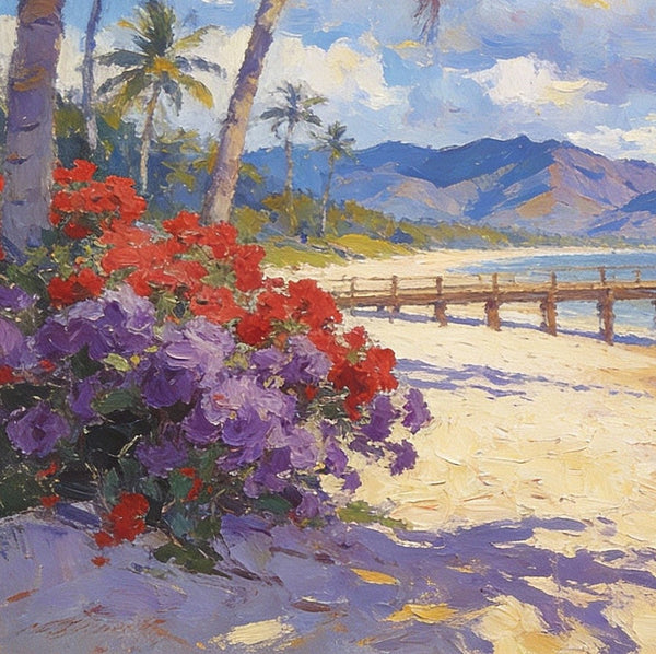 A Pier Path to the Sea and Sky, Palette Knife Artwork, Landscape Canvas Paintings, Small Oil Paintings on Canvas, Hand Painted Canvas Art, Original Oil Paintings-HomePaintingDecor