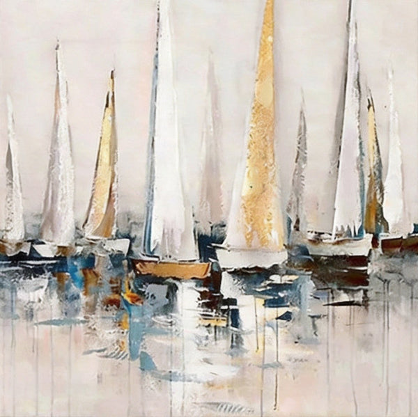Original Abstract Paintings, Abstract Sail Boats Painting, Small Acrylic Painting on Canvas, Small Canvas Artwork, Hand Painted Canvas Art, Buy Small Paintings Online-HomePaintingDecor