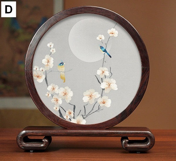 Premium Souvenir, Creative Birthday Gift, Elegant Silk Embroidery Ornaments, Traditional Chinese Suzhou Flower and Birds Silk Embroidery, Exclusive Business Presents-HomePaintingDecor