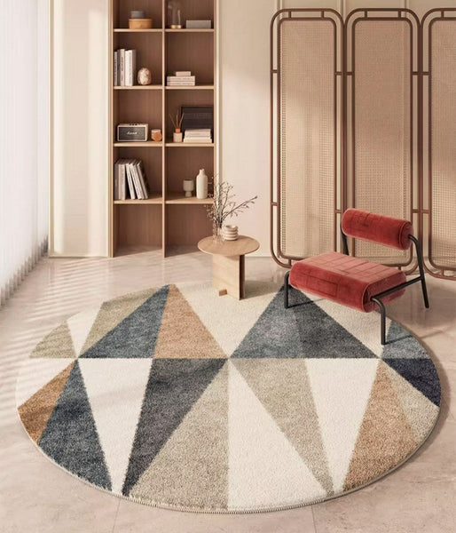 Abstract Contemporary Round Rugs, Modern Rugs for Dining Room, Geometric Modern Rugs for Bedroom, Modern Area Rugs under Coffee Table-HomePaintingDecor