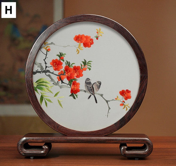 Flower and Bird Embroidery Ornaments, Unique Birthday Gift, Traditional Chinese Suzhou Silk Embroidered Ornament, Premium Souvenir, Exclusive Business Presents-HomePaintingDecor