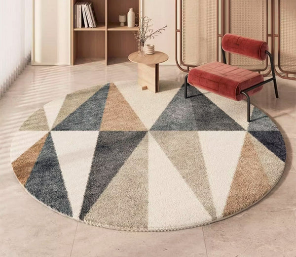 Abstract Contemporary Round Rugs, Modern Rugs for Dining Room, Geometric Modern Rugs for Bedroom, Modern Area Rugs under Coffee Table-HomePaintingDecor
