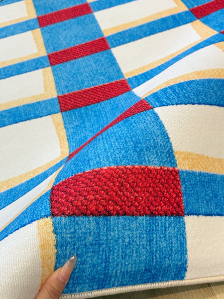 Mid Century Modern Rugs, Blue Geometric Contemporary Rugs, Modern Living Room Rug Ideas, Contemporary Abstract Rugs for Dining Room-HomePaintingDecor